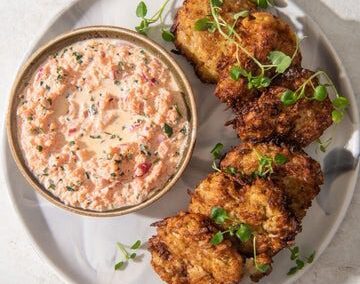 Celery Root Fritters with Carrot Salsa Dressing