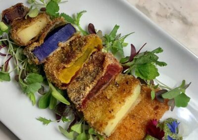Baked Rainbow Roots with Leprechaun Pesto