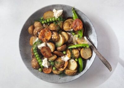 Roasted Potatoes with Peas and Mascarpone