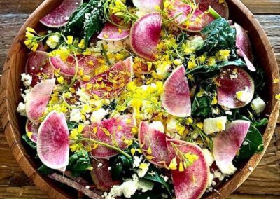 Root Spinach Salad with Rhubarb Vinaigrette