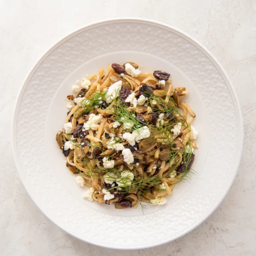 Linguine with Caramelized Fennel, Olives and Feta