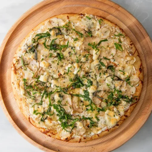 Jerusalem Artichoke Pizza with Kale and Bleu Cheese
